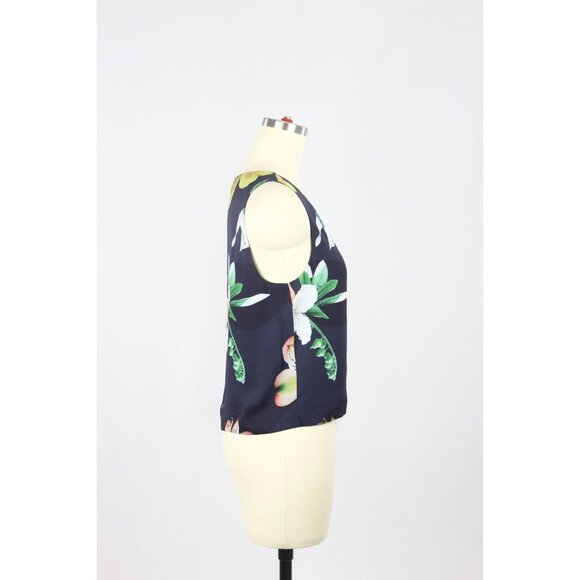 Aritzia BABATON Murphy Navy Floral Matte Satin Cropped V-Neck Blouse, Size XS - Picture 2 of 13